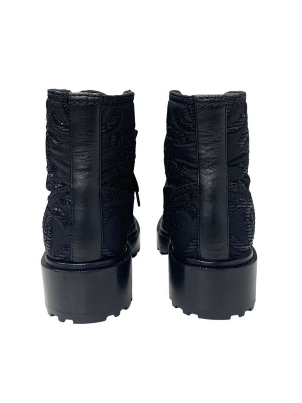 Chanel Boots Short Shoes Fabric Black Coco Mark Lace Up Pearl - Picture 6 of 10